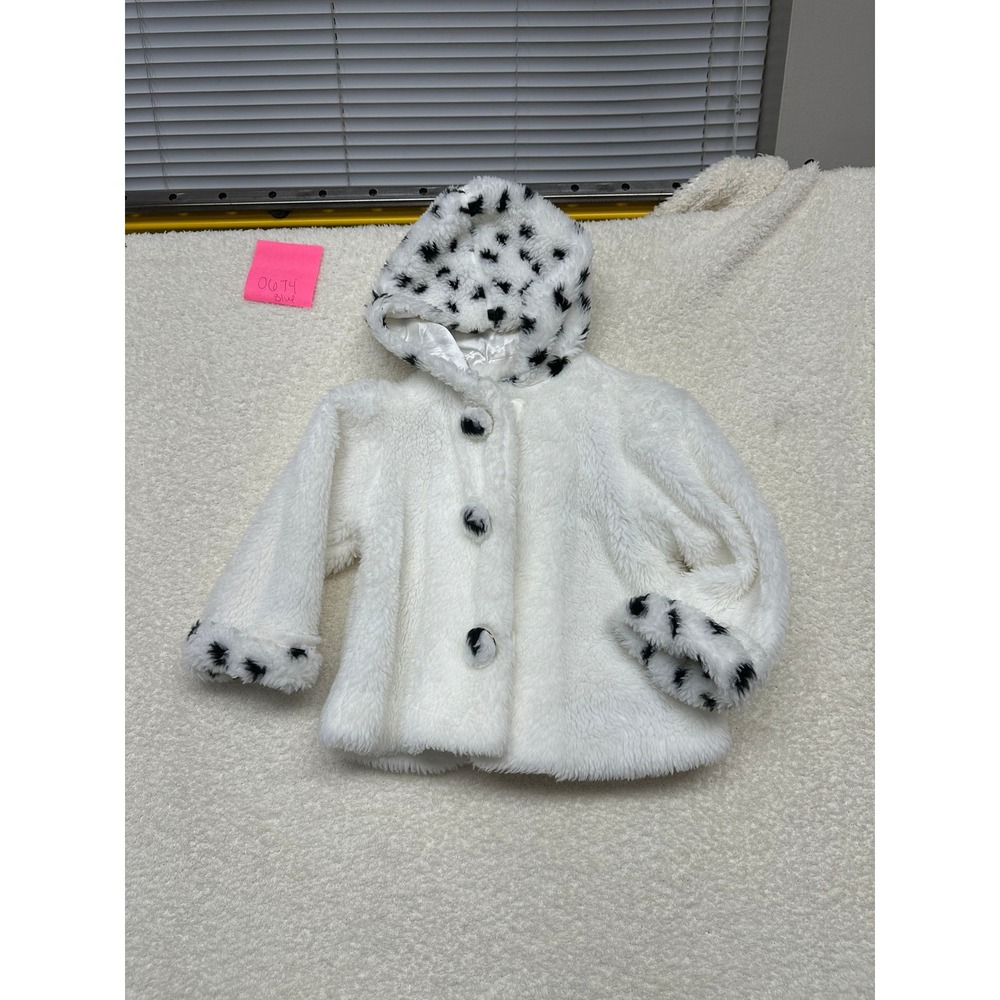 Grandma Dee Kids White Faux Fur Dalmatian Spotted Hooded Jacket Coat Fleece